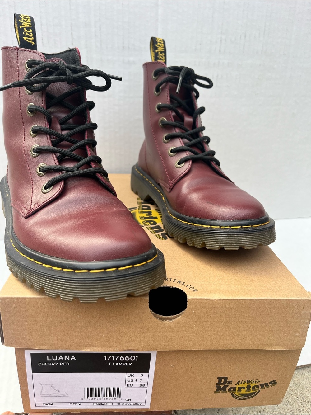 Dr. Martens Luana Cherry Red Leather Lace-Up Boots